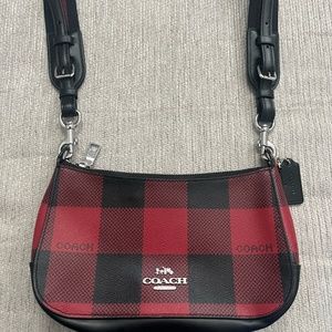 Coach C6818 Jes Baguette Crossbody With Buffalo Plaid Print in Black/ Red